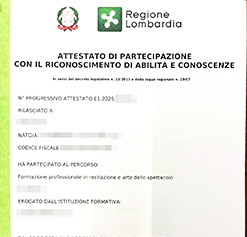 Attestati di competenza recitazione